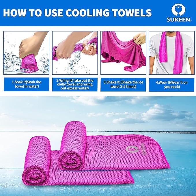 Sukeen Cooling Towel (40"x12"),Ice Towel,Soft Breathable Chilly Towel,Microfiber Towel for Yoga,Sport,Running,Gym,Workout,Camping,Fitness,Workout & More Activities-FlexoryFit
