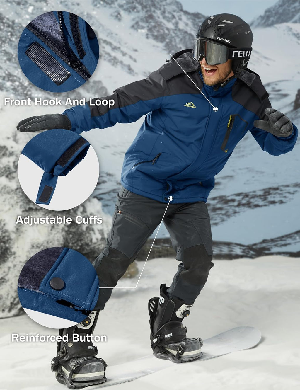 MAGCOMSEN Men's Winter Coats Water Resistant Ski Snow Jacket Warm Fleece Jacket Parka Raincoats With Multi-Pockets