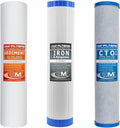 APPLIED MEMBRANES INC. Whole House Water Filter Replacement Filter Cartridge Set for Iron Reduction | 3 Stage 4.5” x 20” Sediment, Carbon, & Iron Filters | Fits 20-inch Big Blue Housings