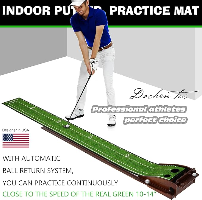 Putting Green Indoor Mat Outdoor Golf Putting Mat with Automatic Ball Return - Ideal for Home, Office, and Outdoor Use