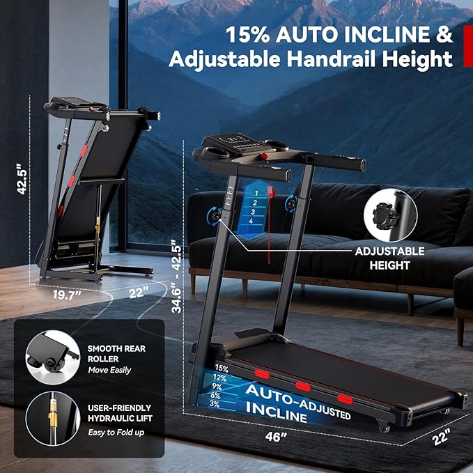 8.7MPH Incline Treadmill for Running and Walking, 3.5HP Quiet BLDC Treadmills for Home with Double Deck Technology, 350 lbs Weight Capacity, APP, Heart Rate-FlexoryFit