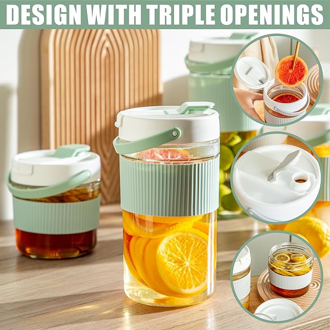 2-Pack Glass Mason Jar Water Pitcher with Lids, 40FL OZ (1200ML) - Large Wide Mouth, Pour Spout & Handle for Cold Brew Tea, Iced Coffee & Cold Drinks - Ideal for Refrigerators & Kitchens containers