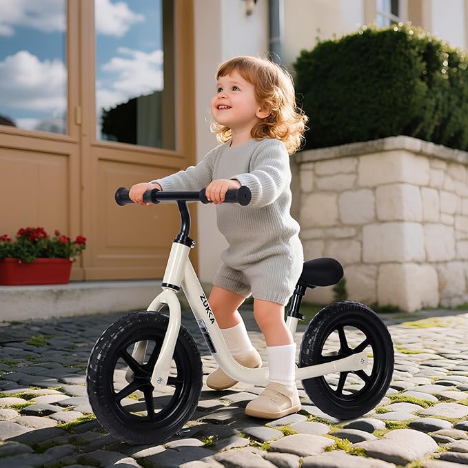 12 inch Toddler Balance Bike Adjustable Handlebar & Seat Anti-Slip Grip Suitable for 2-5 Years Old with Footrest Lightweight for Tolddlers Boys Girls Multiple Colors to Choose-FlexoryFit