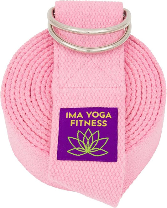 Adaptive Yoga Strap, Stretching Strap, 2 Inches Wide, 100% Naturally Soft Cotton, Steel D-Rings, Includes Natural Cotton Drawstring Storage Pouch and Instructional E-Book-FlexoryFit