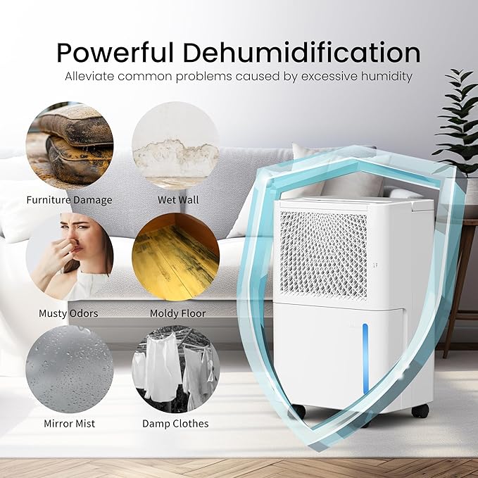 HUMSURE 1500 Sq. Ft 30 Pints Dehumidifier Equipped With Drainage Hose, Automatic Defrosting, for Basement, Home, Bathroom, Bedroom,24-Hour Timer Function