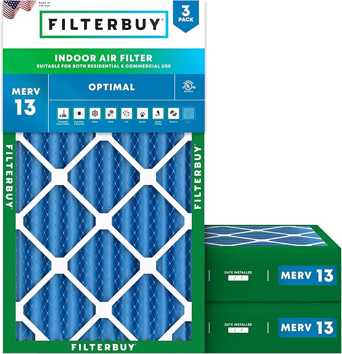 Filterbuy 14x25x4 Air Filter MERV 13 (MPR 1900) Health Defense Replacement (3-Pack), Electrostatic Pleated HVAC AC Furnace Filters, Made in USA (Actual Size: 13.88 x 24.88 x 3.63)