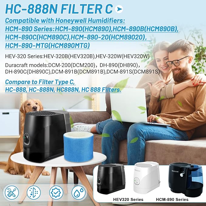 Lemige 6 Pack Upgraded HC888 Series Filters C Compatible with HC-888, HC-888N, HC-888, HC-888N, HCM-890, HEV-320 Series, Compatible with Duracraft DCM-200, DH-890