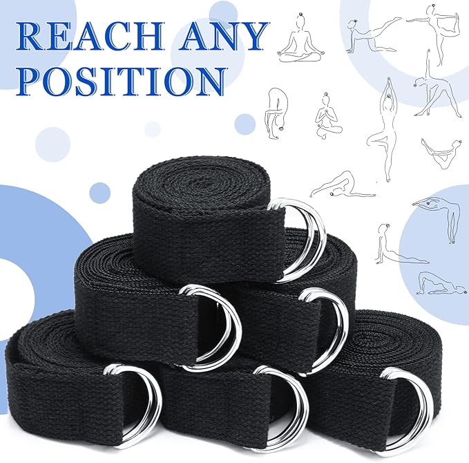 6 Pcs Yoga Strap for Stretching 8 Ft Yoga Exercise Adjustable Straps Bands with Safe Adjustable D Ring Buckle for Pilates Gym Workouts Fitness Improves Sitting Posture-FlexoryFit