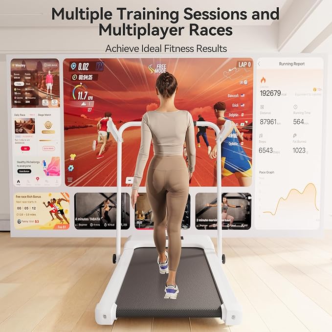 Walking Pad Treadmill with Handle bar, 3.0HP Small Foldable Treadmills for Home with APP Remote Control and LED Display, 7.5MPH Portable Treadmill 300 Lbs Capacity-FlexoryFit