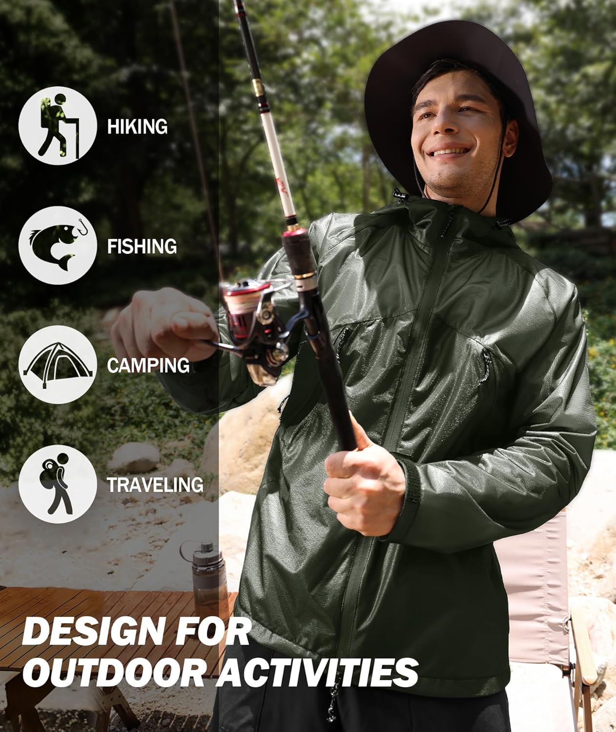 SWISSWELL Mens Lightweight Rain Jackets Raincoat with Hood Waterproof Windbreaker Jackets for Cycling Golf Fishing Running