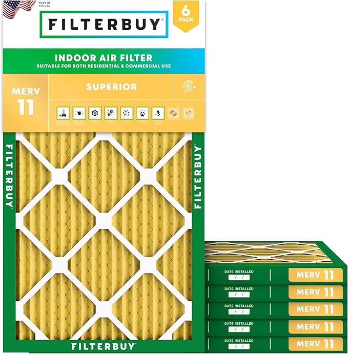 Filterbuy 15x30x1 Air Filter MERV 11 (MPR 1200) Allergen Defense Replacement (6-Pack), Electrostatic Pleated HVAC AC Furnace Filters, Made in USA (Actual Size: 14.50 x 29.50 x 0.75)