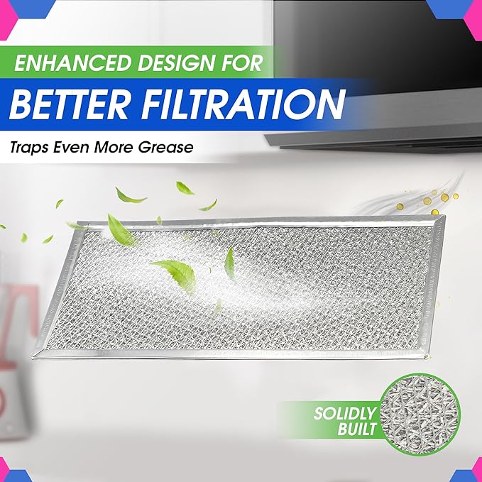 Microwave Filter Replacement 5.78" x 12.91" Fits W10208631A Whirlpool Microwave Filter - Aluminum Mesh Screen Grease Filters - Freshens and Filters Kitchen Air in Over the Range Oven Vent Fan (1-Pack)