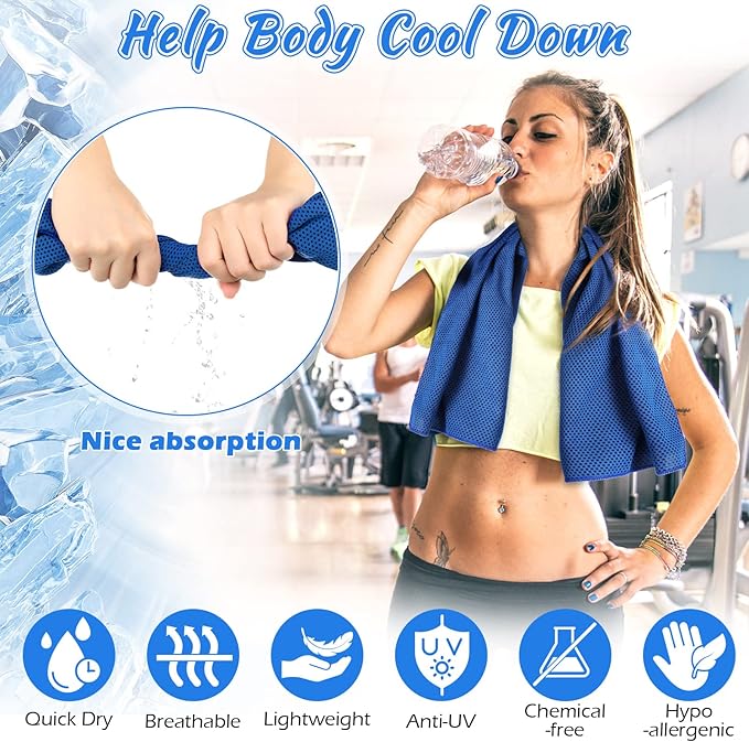 20 Pcs Cooling Towel 40 x 12 Ice Towel for Neck and Face Microfiber Chilly with Bag Breathable Yoga Gym Stay Cool Towels Sweat Rag for Workout Running Camping Pilates Beach Accessories (Royal Blue)-FlexoryFit