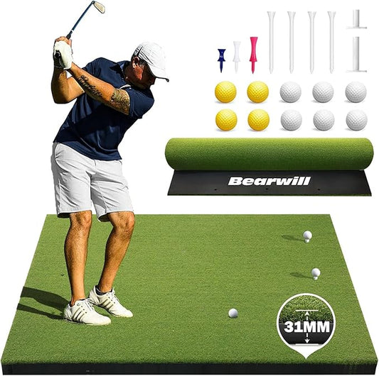 Golf Mat 31mm, 5x4ft/5x5ft Golf Hitting Mats for Practice Outdoor Indoor, High-Elasticity Artificial Turf Mat for Garage Simulator Chipping Driving Training