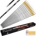 SUNYA 12-Pack 30 Inch Carbon Arrows Spine 500 or 400 for 40-60 LBS Bows｜Switch to Recurve/Compound Modes, Anti-Loose O-Ring & TPU Vanes for Hunting/Target Practice