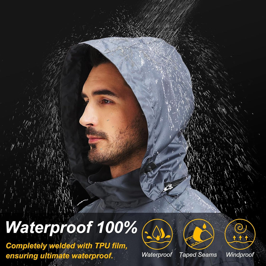 Men's Packable Rain Jacket Waterproof Outdoor Classic Lightweight Raincoat Hooded Windbreaker