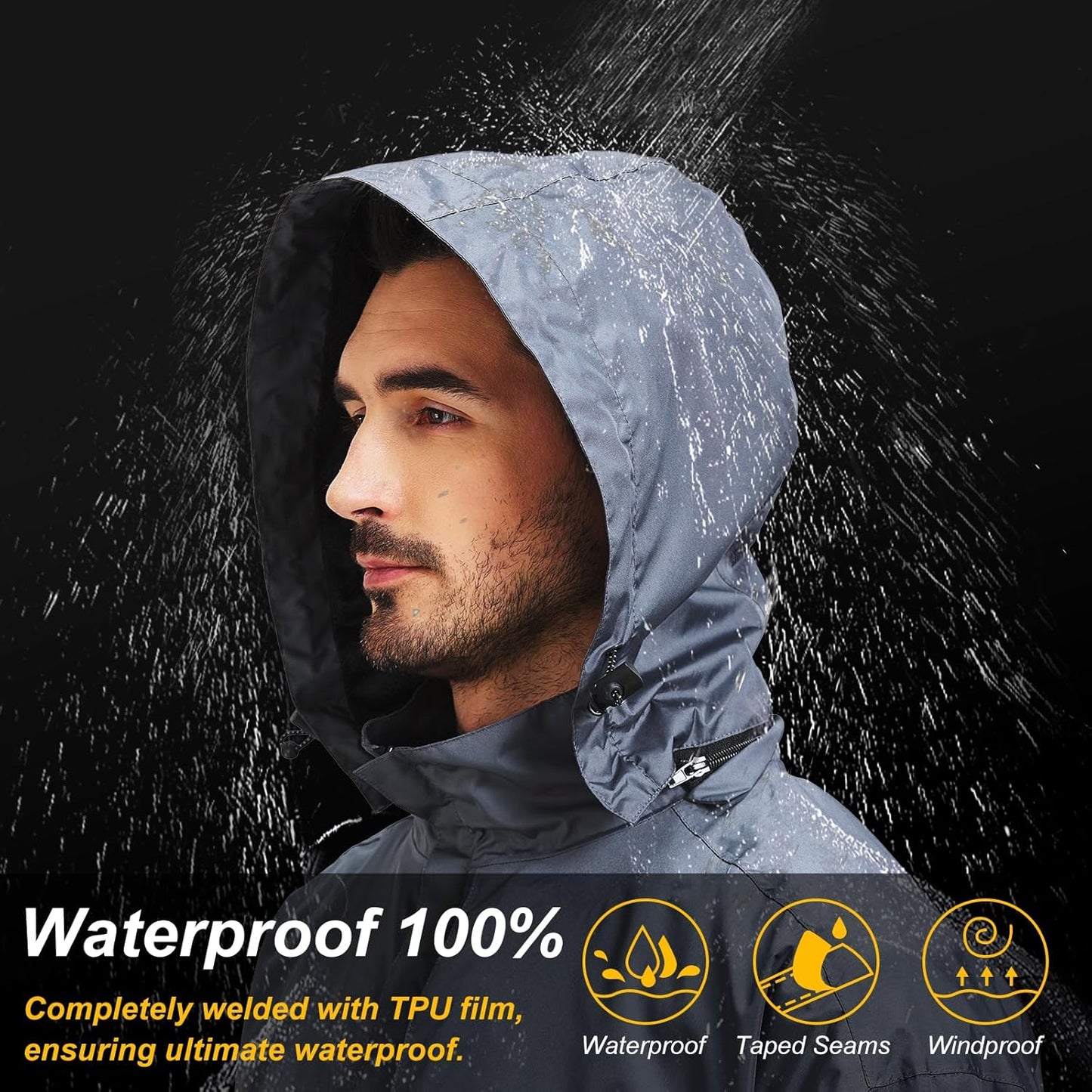 Men's Packable Rain Jacket Waterproof Outdoor Classic Lightweight Raincoat Hooded Windbreaker