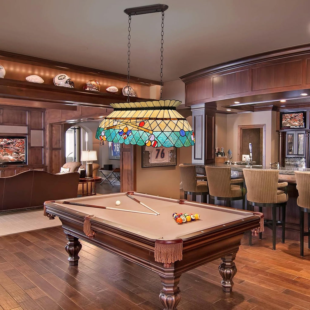 Capulina Tiffany Pool Table Light Pendant Light Fixture 3 Light Amber Green Style Stained Glass Chandelier for Billiard Room Kitchen Island Dining Room