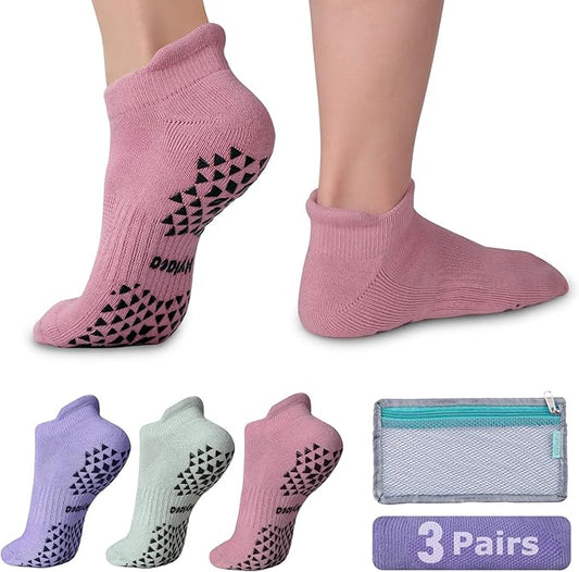 Hylaea Unisex Non Slip Socks with Grip for Yoga, Hospital, Pilates, Barre | Ankle, Cushioned-FlexoryFit