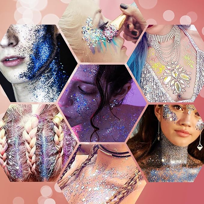 JASSINS 2 Colors Body Glitter, 100ml Face Glitter for Women Girls Kids, Glitter Gel Makeup Tween Gifts, Singer Concerts Festival Rave Accessories, Chunky Mermaid Sequins Glitter-FlexoryFit
