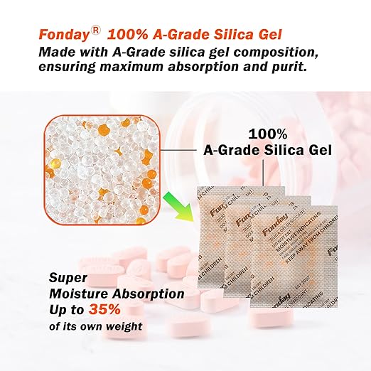 20Gram 15 Packets Fonday Rechargeable Silica Gel Desiccant Packets Food Grade Fast Reactivate Desiccant Bags Moisture Indicating Orange to Green