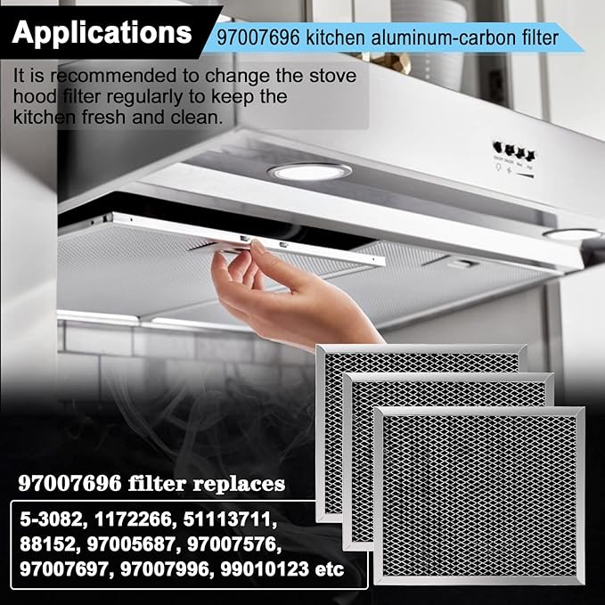 97007696 Charcoal Filter Replacement for Range Hood 41F Grease Filter 6105c 8-3/4" x 10-1/2" Aluminum Mesh Charcoal Carbon Filter Compatible with Most Brand Stove Vents -3 PACKS by Fetechmate