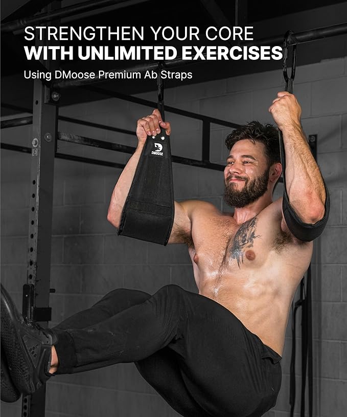 DMoose Fitness Hanging Ab Straps for Pull Up Bar & Core Strength Training - Soft Padded Exercise Straps for Ab Swing & Leg Raises, Hang Bar Strap with 2 Steel Carabiners - Abs Equipment for Home & Gym-FlexoryFit