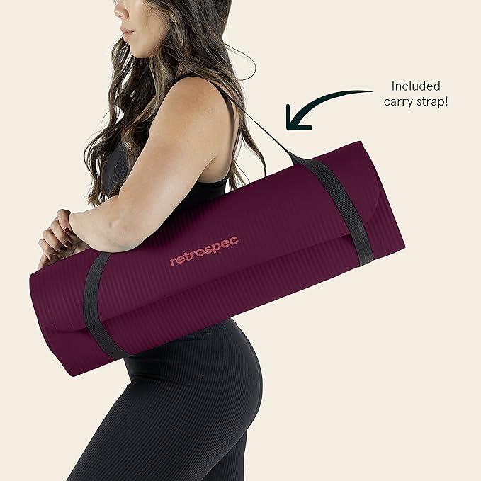 Retrospec Solana Yoga Mat 1/2" Thick w/Nylon Strap for Men & Women - Non Slip Exercise Mat for Yoga, Pilates, Stretching, Floor & Fitness Workouts-FlexoryFit
