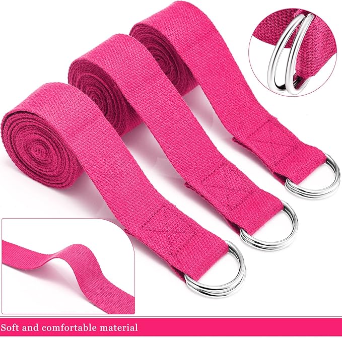 Leyndo 24 Pieces Yoga Strap Stretching Pilates Exercise Adjustable Straps 6 ft Non Elastic Yoga Belt with Adjustable D Ring Buckle for Pilates Gym Workouts Fitness-FlexoryFit