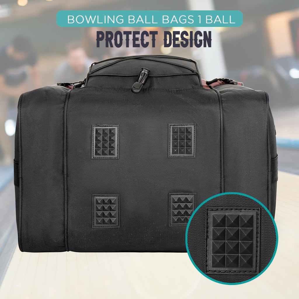 WOLT Bowling Ball Bag for Single Ball - Bowling Ball Tote Bag with Padded Ball Holder, 2 Pockets fit Bowling Shoes Up to Mens Size 14 and Accessories