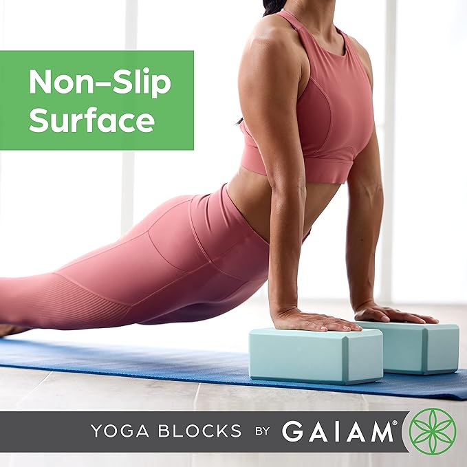 Gaiam Yoga Block - Supportive Latex-Free Eva Foam - Soft Non-Slip Surface with Beveled Edges for Yoga, Pilates, Meditation - Yoga Accessories for Stability, Balance, Deepen Stretches-FlexoryFit