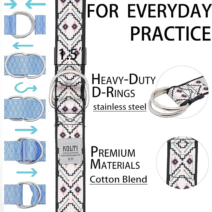 Yoga Exercise Adjustable Straps 8FT with Durable D-Ring for Pilates & Gym Workouts | Hold Poses, Stretch, Improve Flexibility & Maintain Balance-FlexoryFit