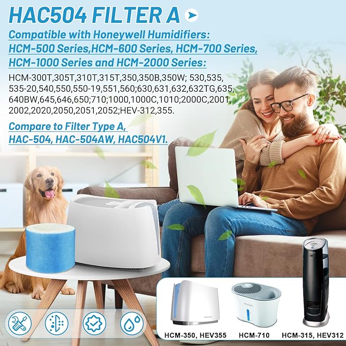Lemige 6 Pack Upgraded HAC-504 Humidifier Filters for Honeywell Humidifier HAC-504, HAC-504AW, HAC504V1, HCM350, HCM-350W, HCM-300T, HCM-315T, HCM-600, HCM-710, Replacement Filter A