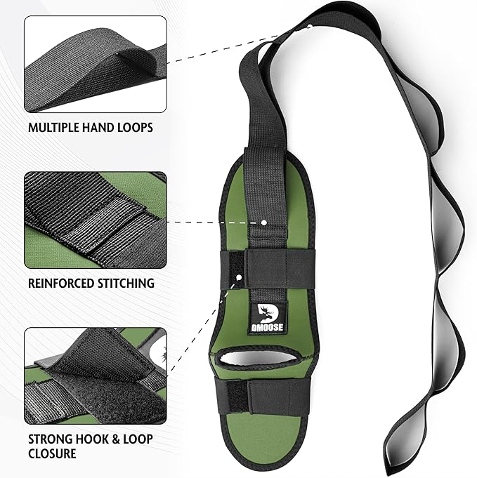 DMoose Fitness Foot & Calf Stretcher with Adjustable Padded Stretching Strap for Plantar Fasciitis, Hamstring, Heel Spurs and Achilles Tendonitis Relief - Yoga Leg Stretch Strap for Flexibility-FlexoryFit
