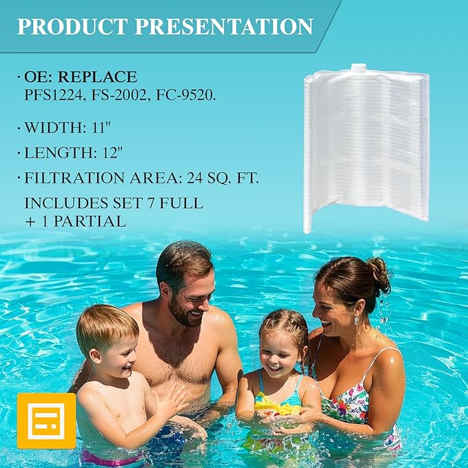 FG-1002 DE Grid Filter Compatible with FC-9520, PFS1224, FS-2002, DEX2400DA, DEX2400DS, 59001100, 59001000, 24 Sq.Ft DE Grid Swimming Pool Filter Cartridge, 7 Full + 1 Partial