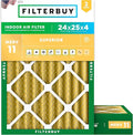 Filterbuy 24x25x4 Air Filter MERV 11 (MPR 1200) Allergen Defense Replacement (2-Pack), Electrostatic Pleated HVAC AC Furnace Filters, Made in USA (Actual Size: 23.75 x 24.75 x 3.63)
