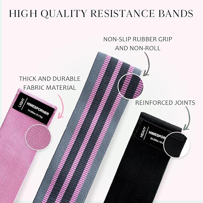 Wide Fabric Resistance Bands for Working Out, 3 Level Non-Slip Exercise Booty Bands for Women & Men Leg and Glutes with Hair Ties and Tape Measure - for Home Gym Workout, Yoga, Pilates-FlexoryFit