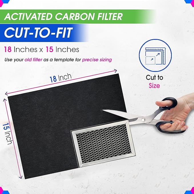 Cut-to-Fit Microwave Filter Replacement - 18” x 15” Activated Carbon Filter Fits Samsung GE LG Frigidaire Whirlpool and More - Charcoal Oven Vent Filters Removes Odors and Freshen Air (2 Pack)