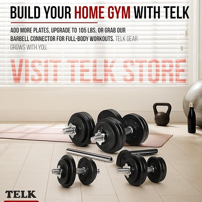 TELK – Adjustable Dumbbell Set – Home Gym Weight Set with Baked Enamel Cast Iron Plates – Space-Saving Free Weights for Strength Training-FlexoryFit