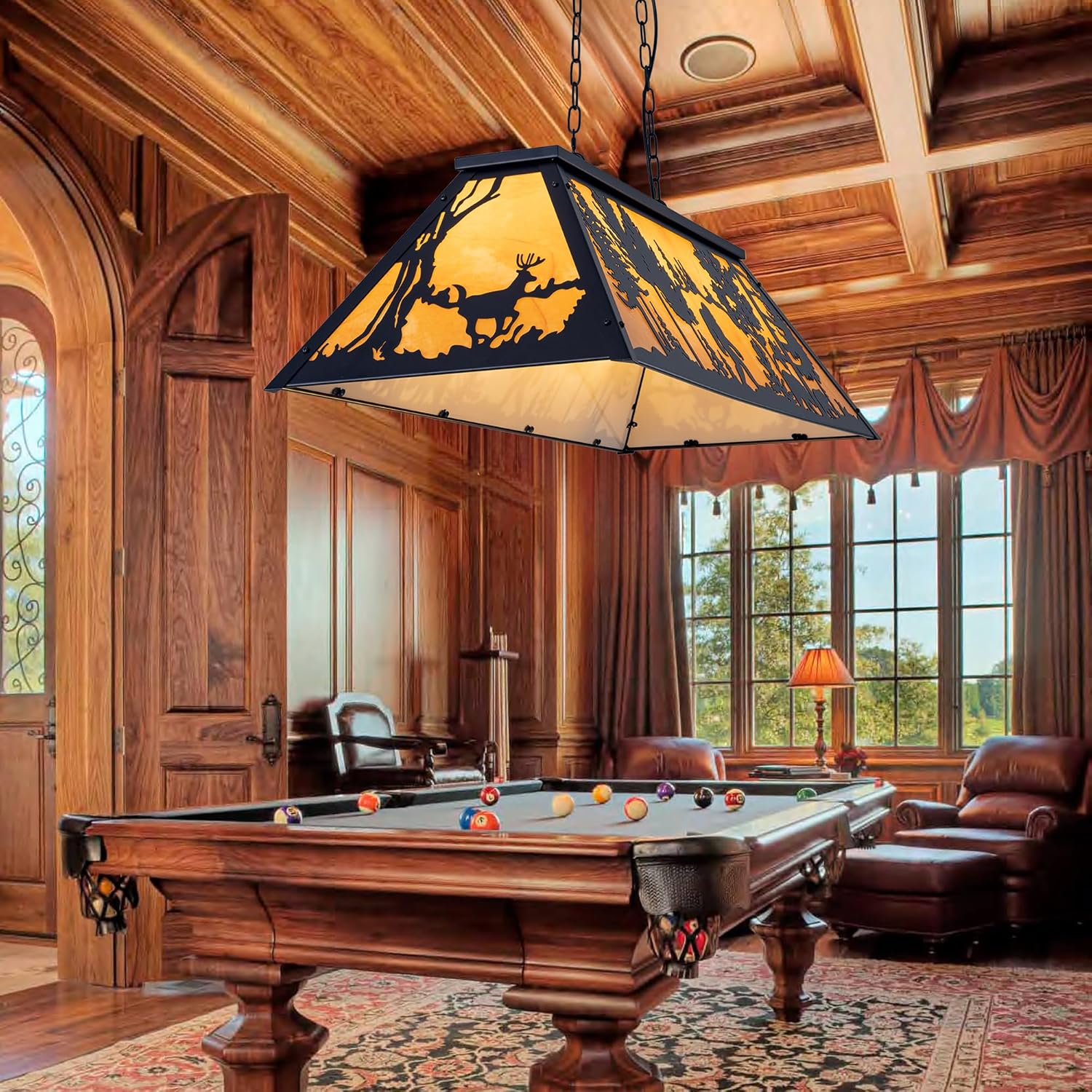 TOCHIC Tiffany Pool Table Light, 4 Lights Vintage Bigfoot Pool Table Light Rustic Billiards Light Fixtures for Game Room, 48" Farmhouse Chandelier for Billiard Table Game Room Man Cave Club Kitchen