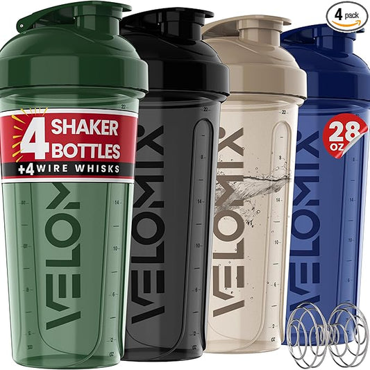 '-4 PACK- 28 oz Shaker Cups for Protein Shakes - 4x Wire Whisk | Leak Proof Protein Shaker Bottles for Protein Mixes | Protein Shaker Bottle Pack | Mixer for Protein Shakes (Forest Edge)-FlexoryFit
