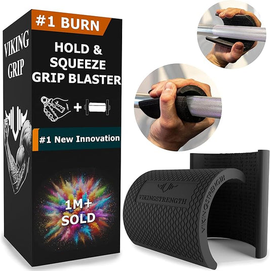 Vikingstrength Grip strength trainer Thick Grip - Combines Hand Exerciser Squeeze with Thick Grip, New Ultimate Forearm Strengthener, Patented Design, Enhances Grip Strength & Endurance, Fits All Bars, Barbells, & Dumbbells-FlexoryFit