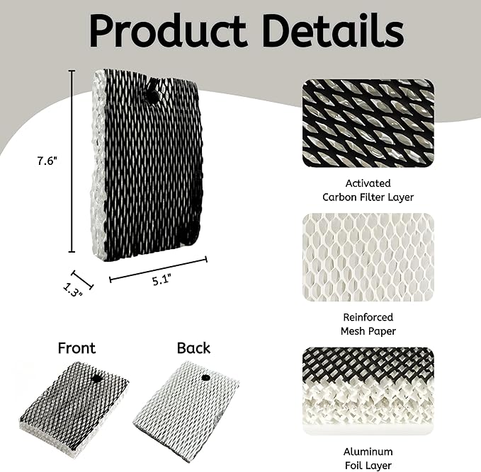 Nispira HWF100 Super Wick Humidifier Filter Replacement for Holmes Bionaire Sunbeam HM6000 HM6000RC HM6005 BCM7305 BCM7309 BCM7204 SCM7808 SCM7809, 3 Pack