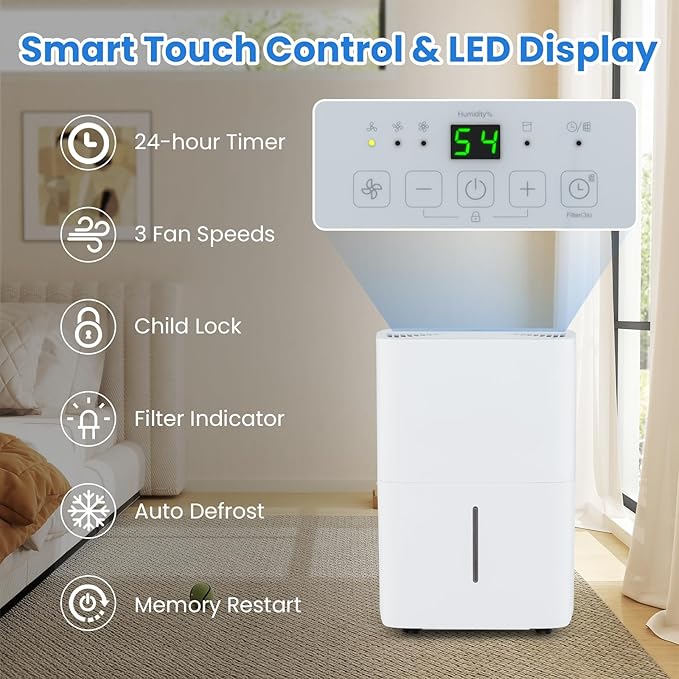 ARLIME 65 Pints Dehumidifier for Home, 5000 Sq.Ft Energy Star Dehumidifier w/24H Timer, LED Display, Child Lock, Drain Hose& Auto Defrost for Bedroom Basement Garage Office (65 Pints)