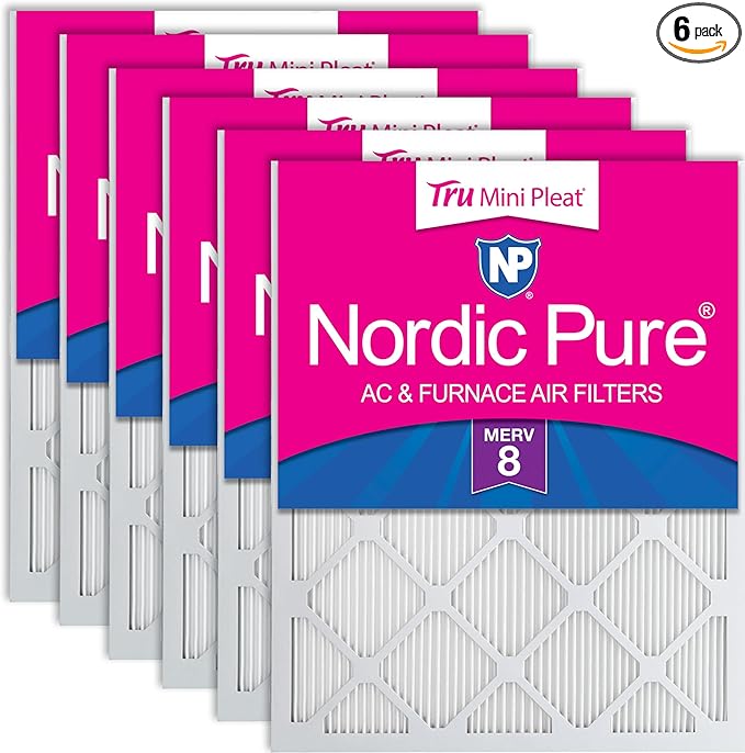 Nordic Pure 18x24x1 (Actual Size: 17 1/2 x 23 1/2 x 3/4) Tru Mini Pleat MERV 8 AC Furnace Air Filters - 2.5X More Media for Longer-Lasting, High-Efficiency Filtration - 6 Pack
