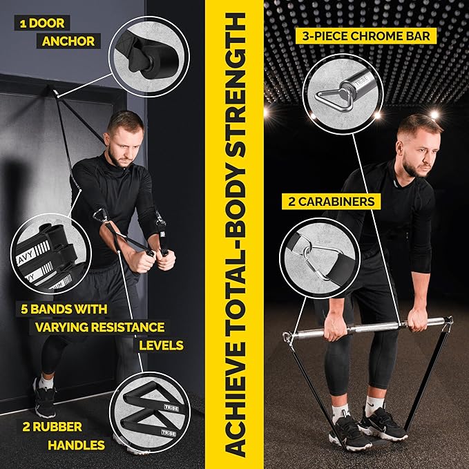 Long Resistance Bands for Working Out Men and Women - Set of 5 Pull-Up Bands, Rubber Handles and Door Anchor - Workout Bands Resistance for Men - Exercise Bands Resistance Bands Set-FlexoryFit