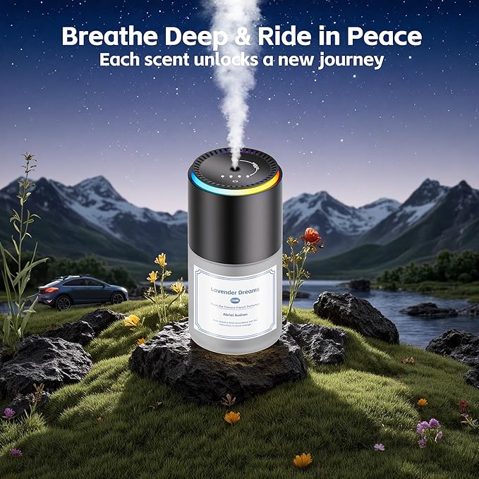 Car Air Freshener,Smart Car Air Freshener, Car Diffuser with 150 ML (5oz) Capacity Multi-fragrance,RGB Music Syncing Light, Auto On/Off (Lavender)