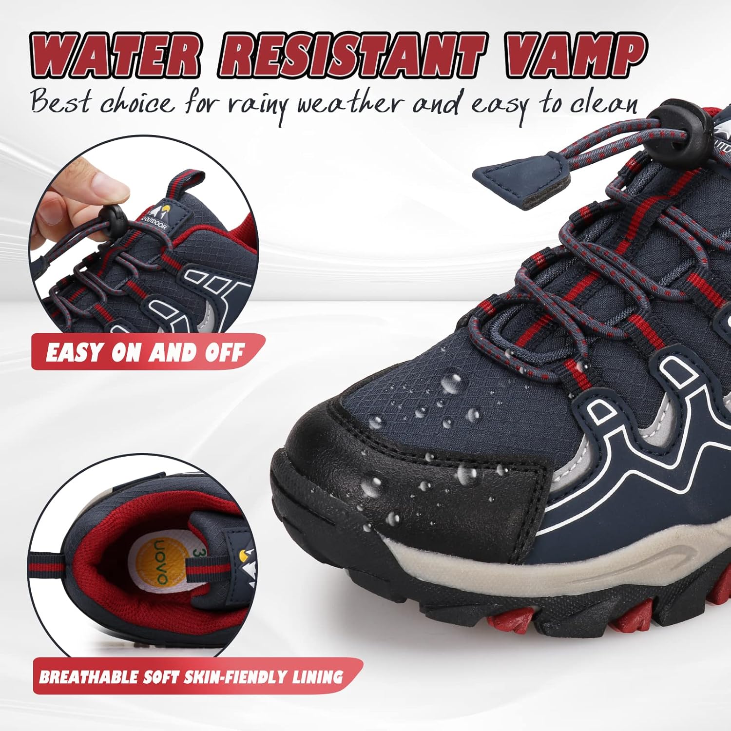 UOVO Boys Girls Kids Sneakers Hiking Running Outdoor Walking Tennis Shoes Waterproof Non Slip Fashion Sneakers(Little/Big Kids