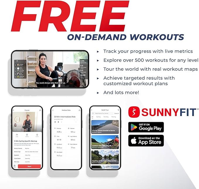 Sunny Health & Fitness Flip & Foldable Rowing Machine for Home w/Extended Slide Rail, Full-Body Workout, Low-Impact, Optional Extra Long Rail, Quiet Rail Cover, Water Motion and Free SunnyFit App-FlexoryFit