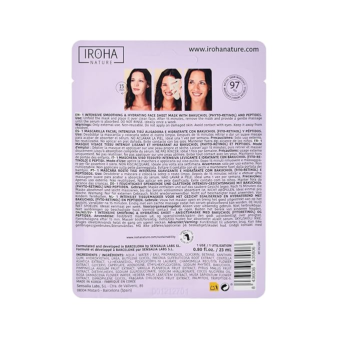 IROHA NATURE Firming & Anti-Aging Tissue Face Mask with Phyto Retinol (Bakuchiol) & Peptides (Pack of 15) | Improves Firmness & Elasticity | Results in 15 Minutes | Cruelty-Free-FlexoryFit